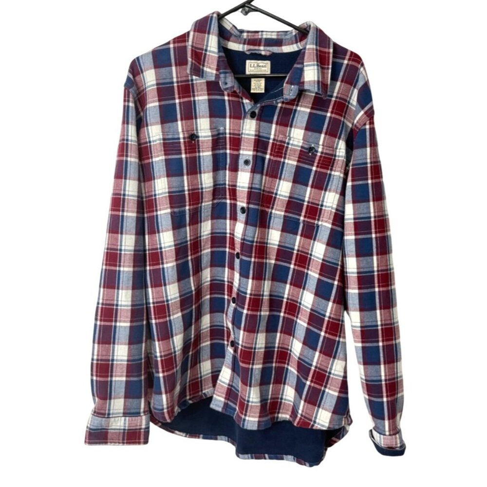 L.L. Bean Mens XL-REG Slightly Fitted Flannel Shirt Plaid 511550 Organic Cotton